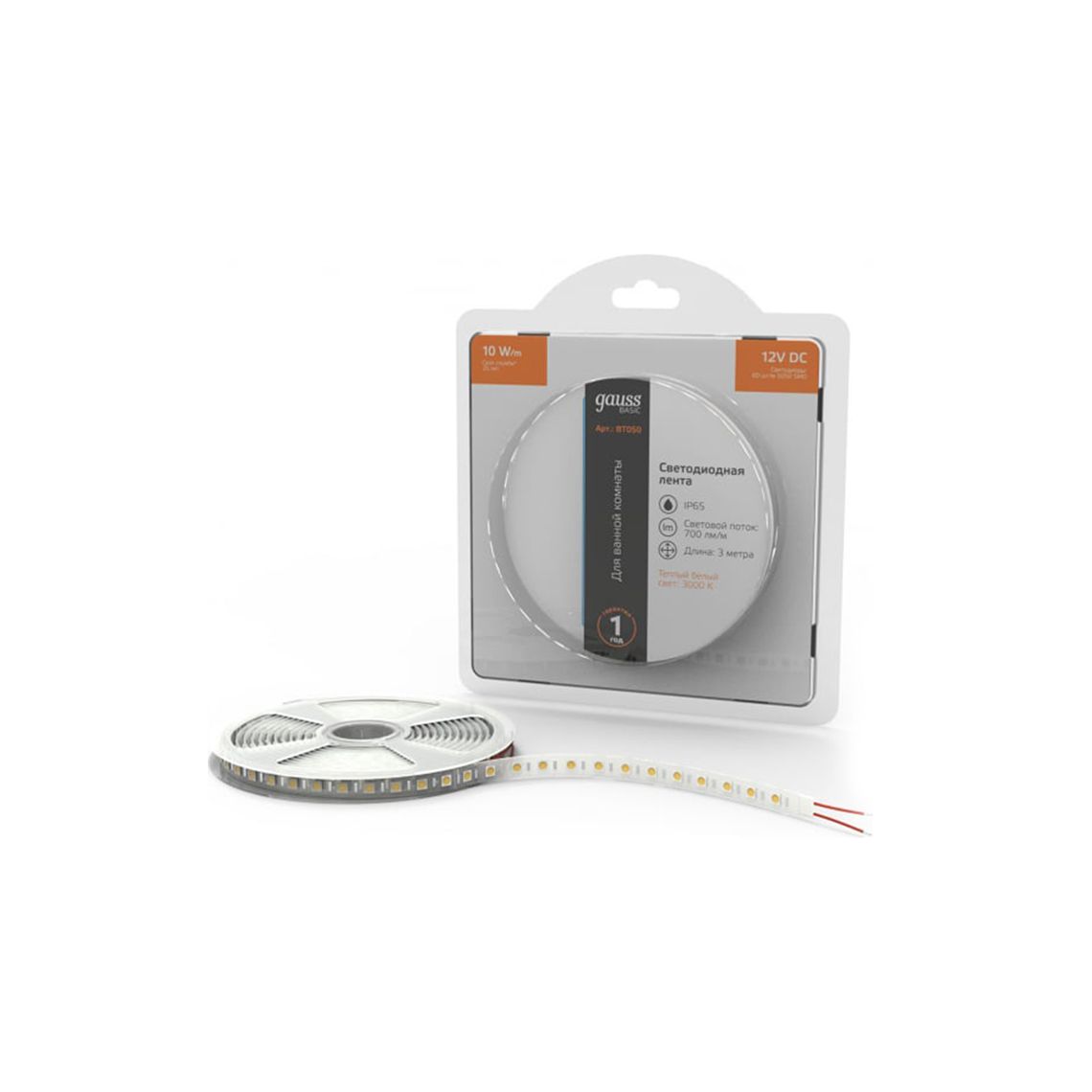 ლედ ლენტი 10W 3000K 12V 1M - Gauss — LED განათება